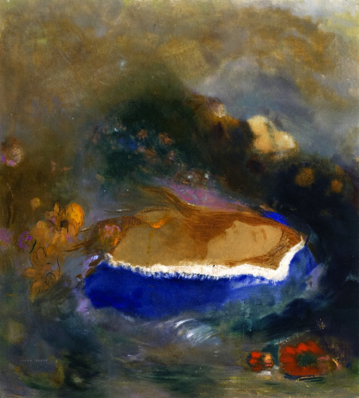 Odilon Redon. Ophelia in the blue cloak on the water