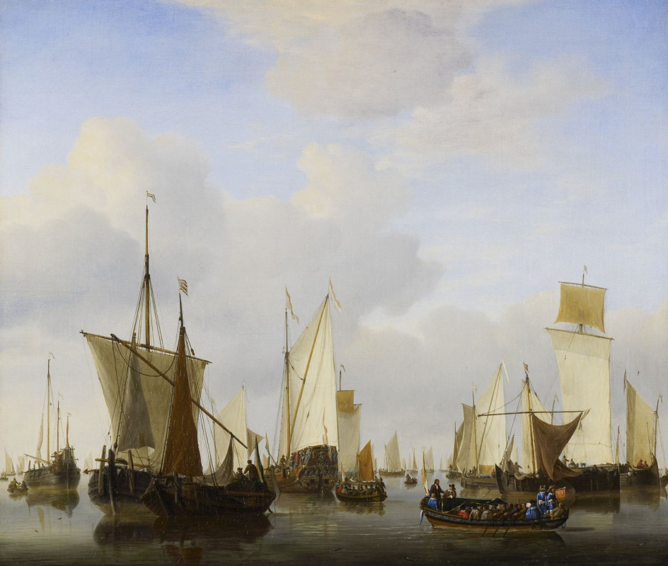 Willem van de Welde the Younger. A Calm : A States Yacht, A Barge and many other Vessels under Sail