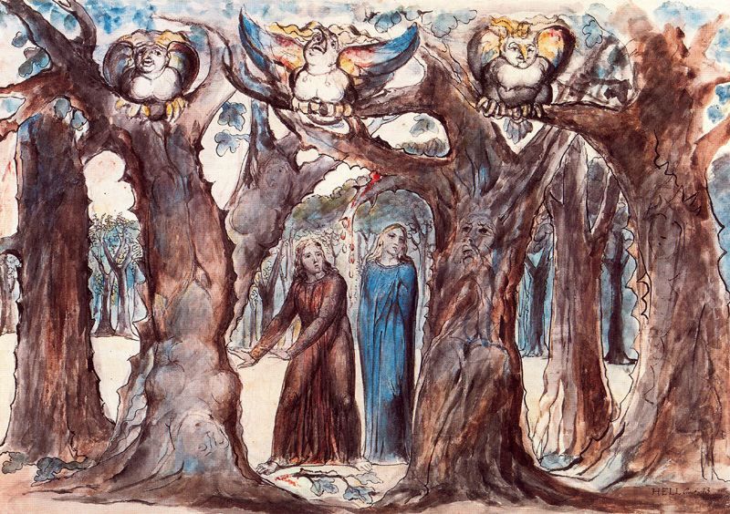 William Blake. Harpies in the forest of suicides. Illustrations for "the divine Comedy"