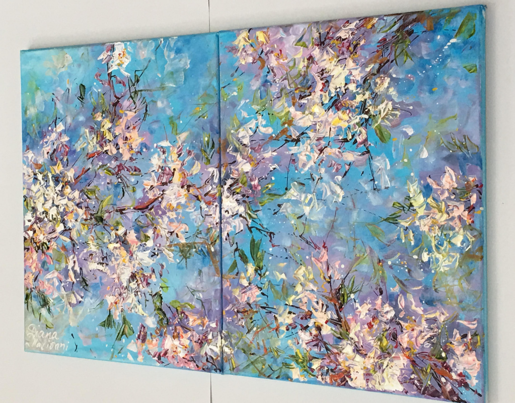 Blooming Almond Tree. Diptych