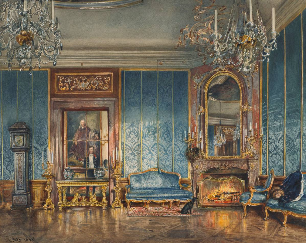 Rudolf Ritter von Alt. Der Blaue Salon in Schloss Feldsberg