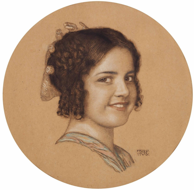 Franz von Stuck. Portrait of the artist's daughter Marie von Grand. Chalk 1906