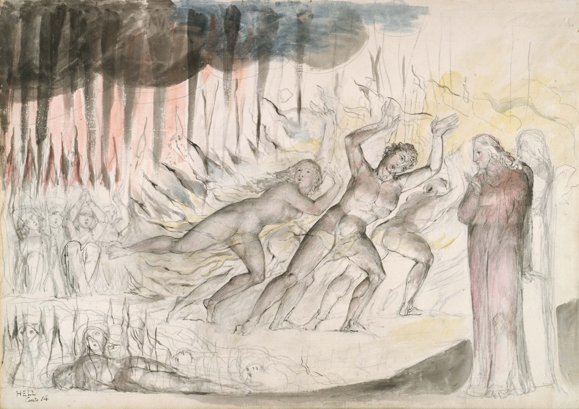 William Blake. Blasphemers, usurers and sodomites. Illustrations for "the divine Comedy"