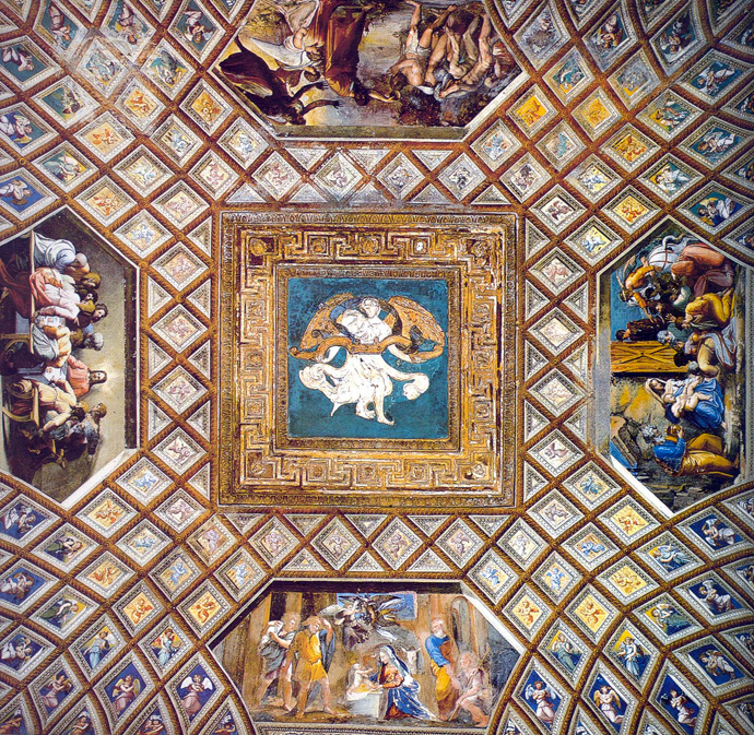 Raphael Santi. Escenas de la vida de cristo. La pintura del techo del techo del palacio de Rafael del Pontífice en el Vaticano