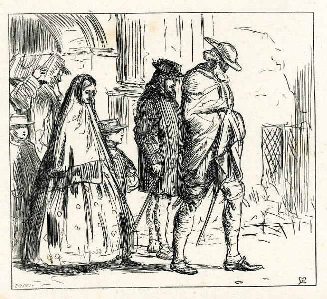 John Everett Millais. La processione all'uscita dalla chiesa. Illustrazione per il racconto di Harriet Martineau, "Una volta alla settimana"