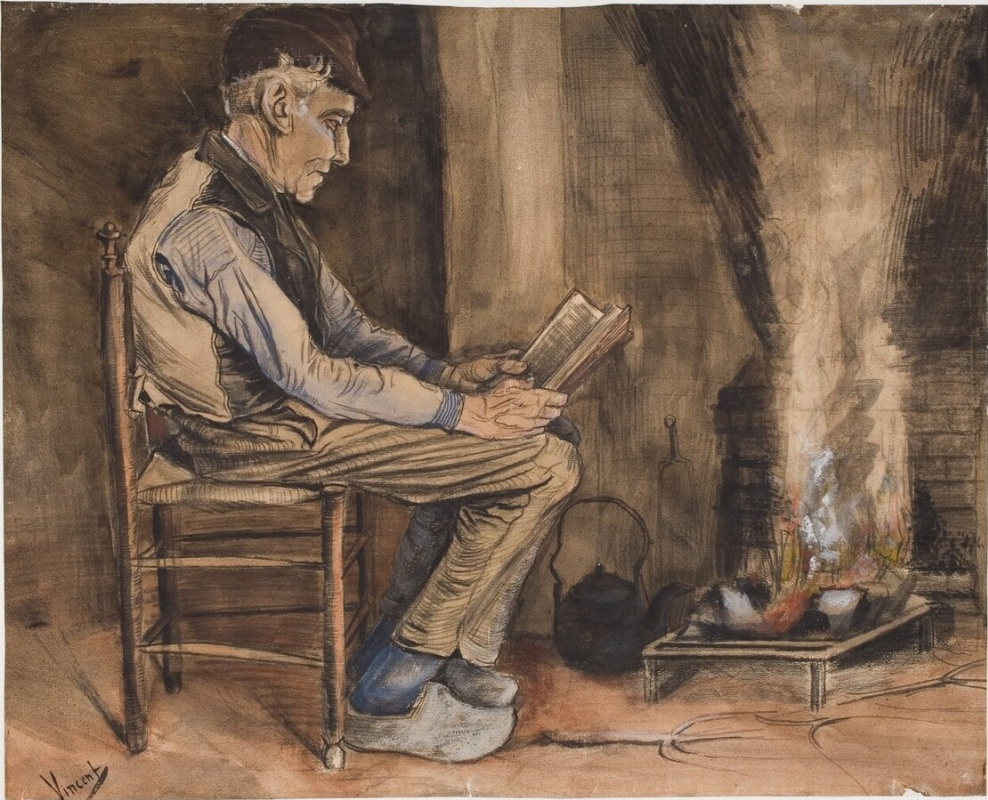 Вінсент Ван Гог. Мужчина, читающий у очага