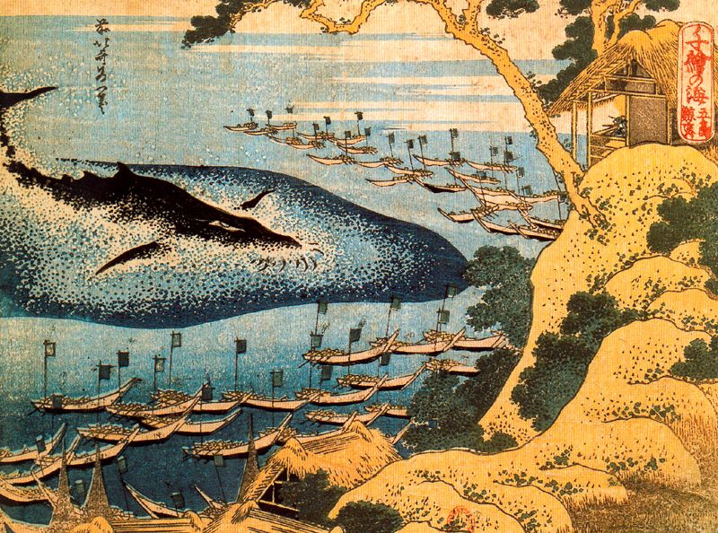 Katsushika Hokusai. Caza de la ballena en Goto