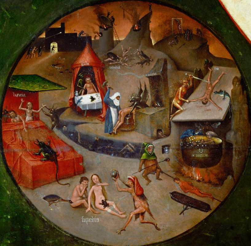 Hieronymus Bosch. L'inferno. Sette peccati capitali e quattro ultime cose. frammento