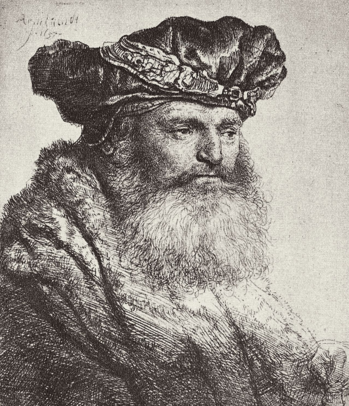Rembrandt Harmenszoon van Rijn. Portrait of a bearded man in a beret with a brooch
