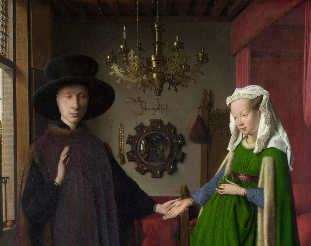 Jan van Eyck. Portrait of Arnolfini couple (fragment)