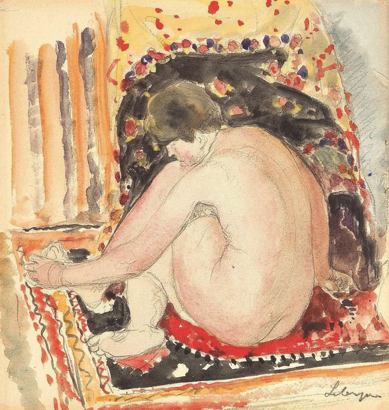 Henri Lebasque. Seated Nude in interior