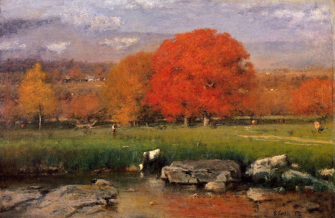 George Innes. Morning Catskill valley the Red oaks or