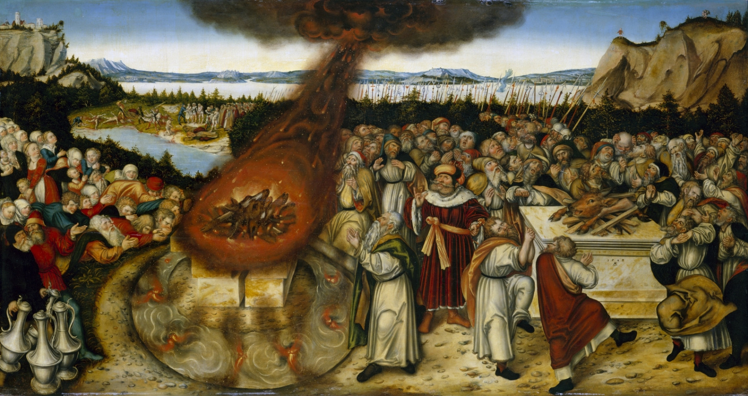 Lucas Cranach le Jeune. Le prophète Élie et les prêtres de Baal. 1545