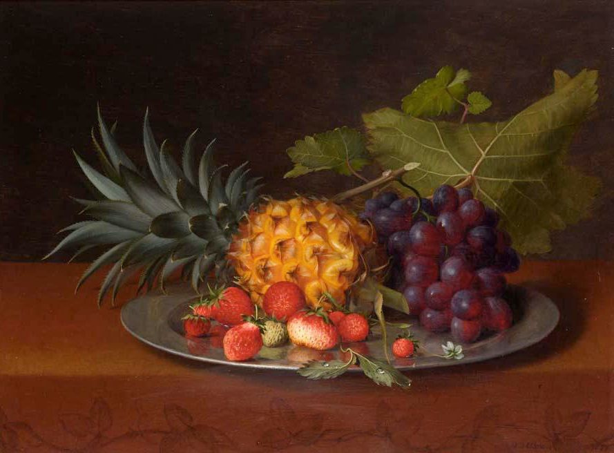 Отто Дидрик Оттесен. Натюрморт с ананасом, земляникой и виноградом