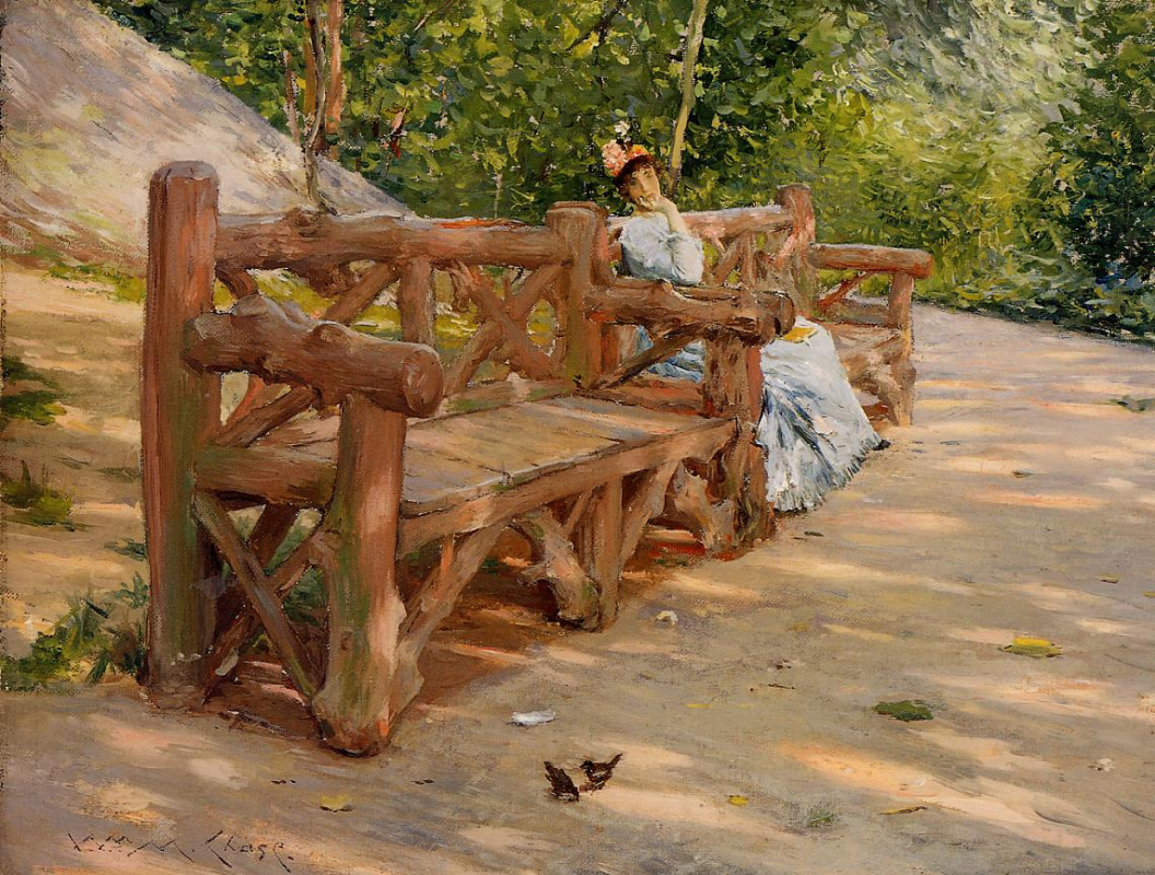 William Merritt Chase. An idle hour on a bench in Central Park