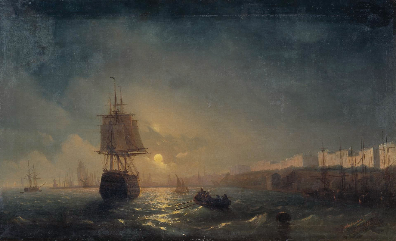 Ivan Aivazovsky. View of Odessa on a moonlit night. Repetition of the same pattern