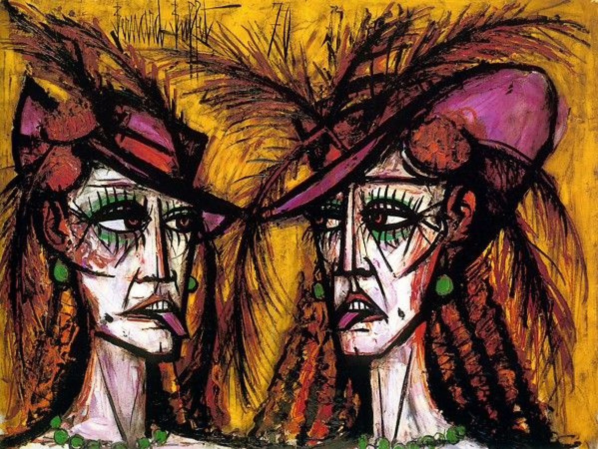 Bernard Buffet Les Folles: Femmes aux chapeaux, 1970, 130×97 cm