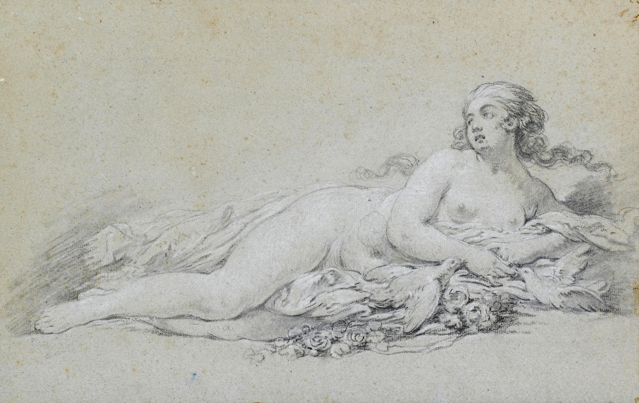 Francois Boucher. Vénus couchée avec deux pigeons