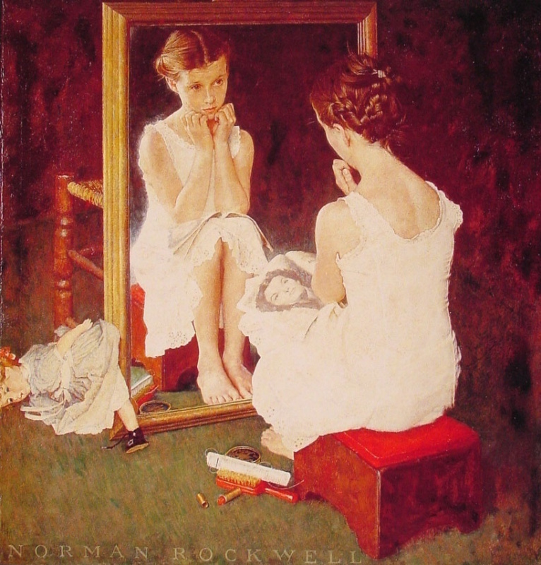 Norman Rockwell. The girl in the mirror. Cover of "The Saturday Evening Post" (March 6, 1954)