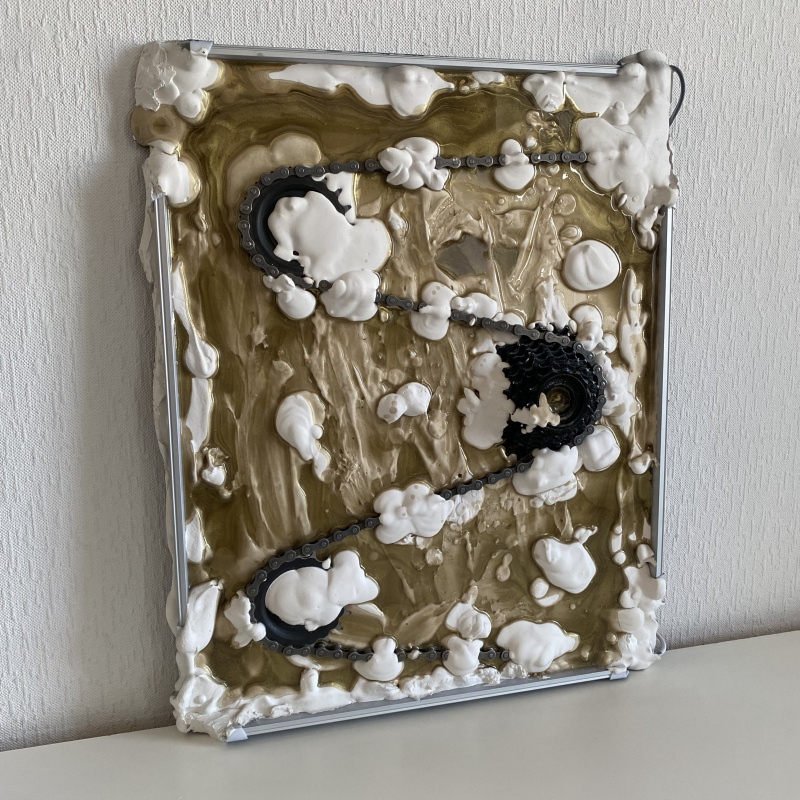 Illuminated painting made of plaster and resin