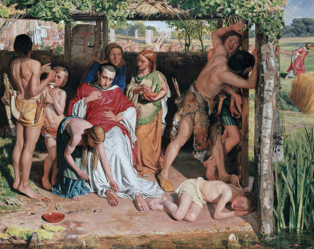 William Holman Hunt. Converted British family sheltering a Christian missionary from the persecution of the druids