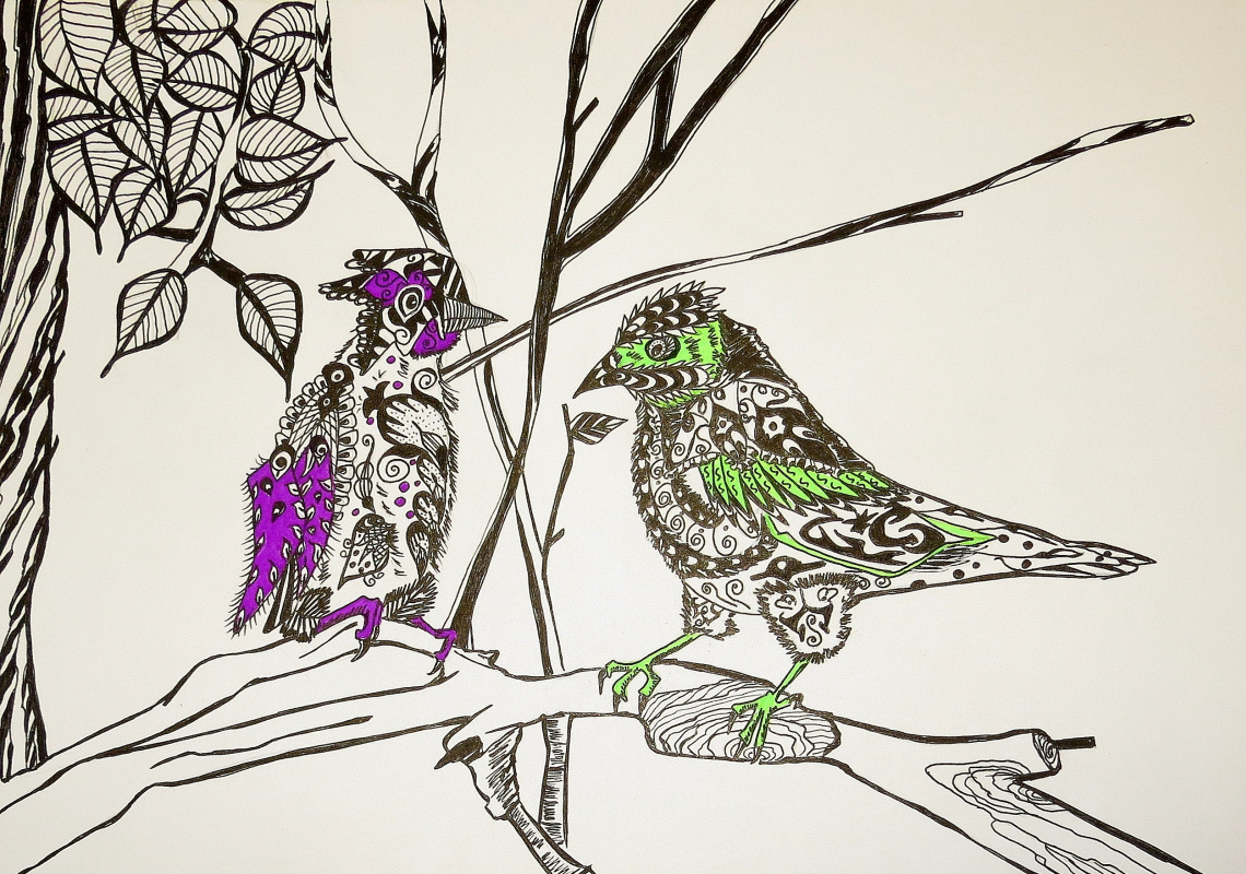 Nikolay Nikolaevich Olari. Eine Reihe von stilisierten Zeichnungen: "Vögel" (3)