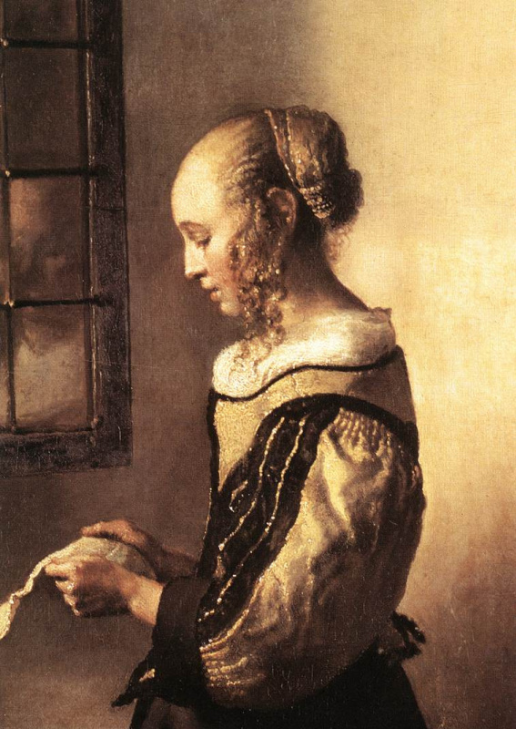 Jan Vermeer. Girl with a letter at an open window. Detail