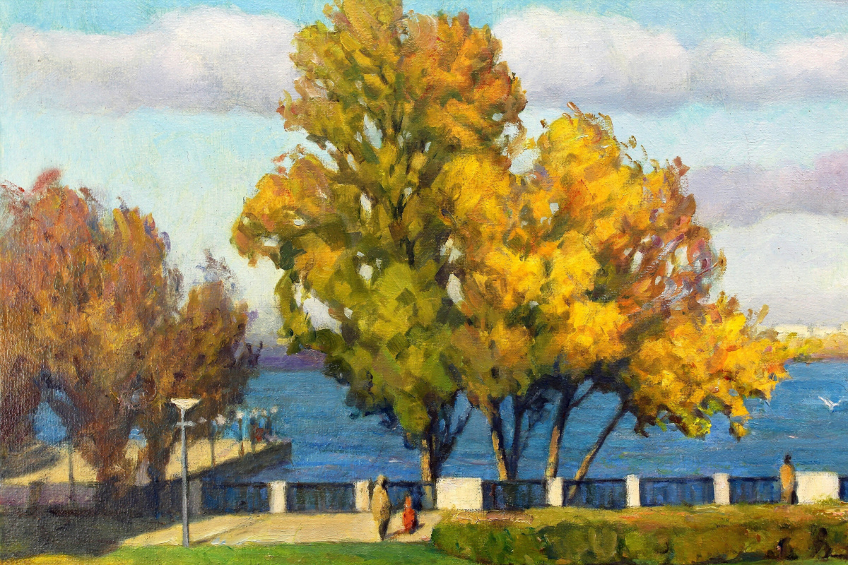 Embankment of the Dnieper 2023 canvas, oil 60 x 90 cm.