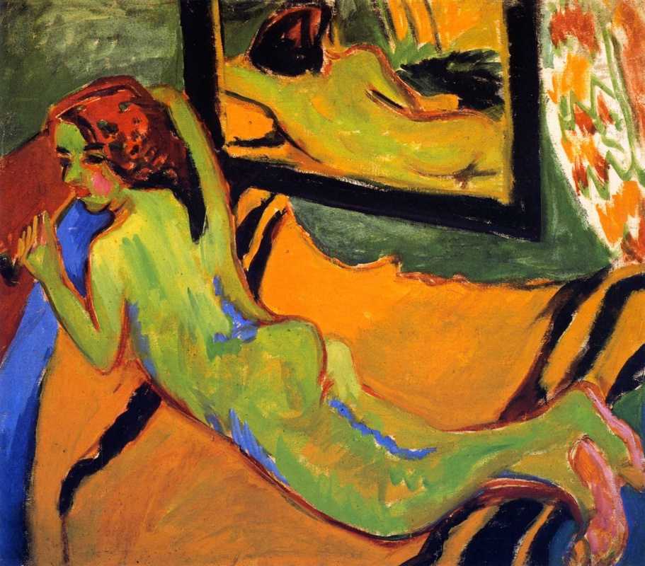 Ernst Ludwig Kirchner. Reclining Nude before a mirror