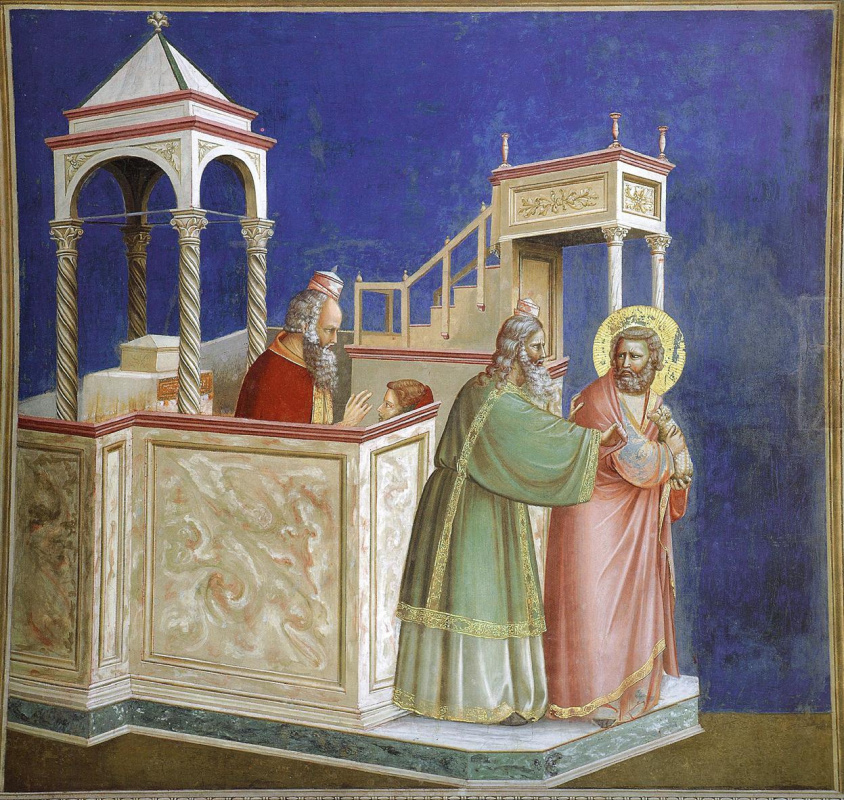 Giotto di Bondone. The expulsion of the childless Joachim from the temple. Scenes from the life of Joachim