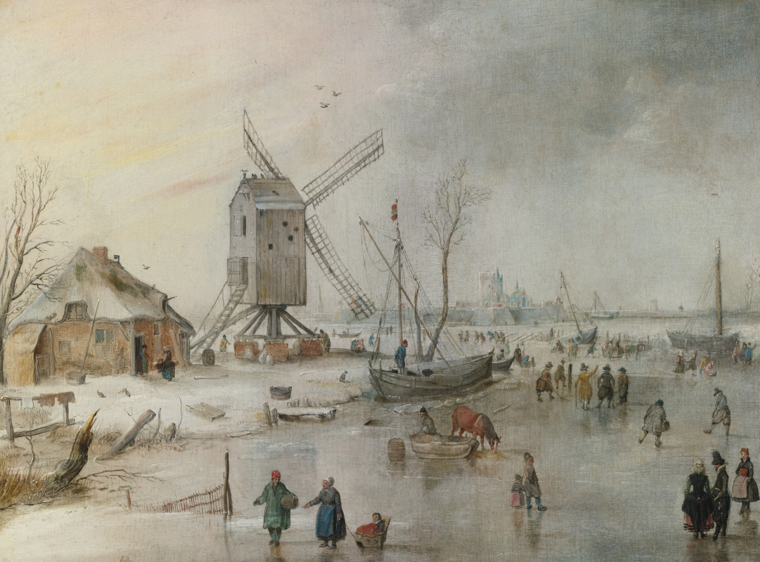 Hendrik Avercamp. Windmill and frozen river