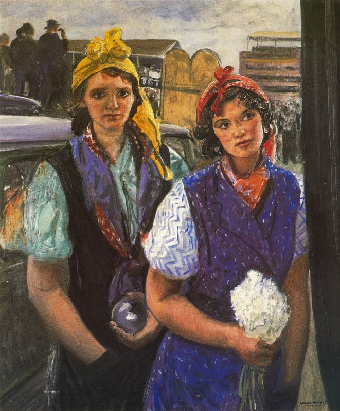 Laura Knight. Two women with white bouquet