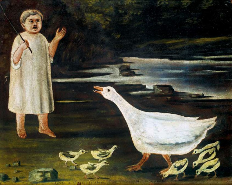 Niko Pirosmani (Pirosmanashvili). A girl and a goose with goslings