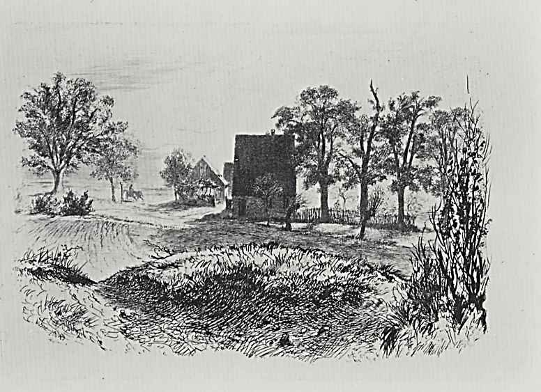 Adolf Friedrich Erdmann von Menzel. A series of "Experiments in etching" [14], Landscape with three huts, the first state