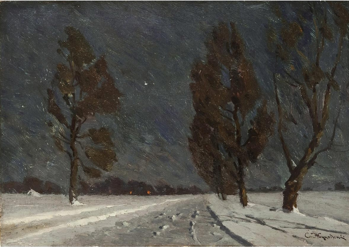 Stanislav Yulianovich Zhukovsky. Night. Winter road