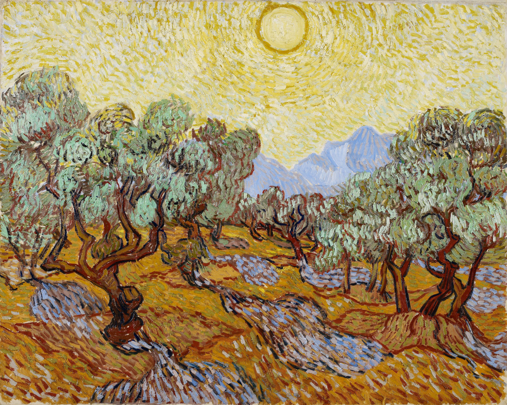 Vincent van Gogh. Olive trees under a yellow sky, and the November sun