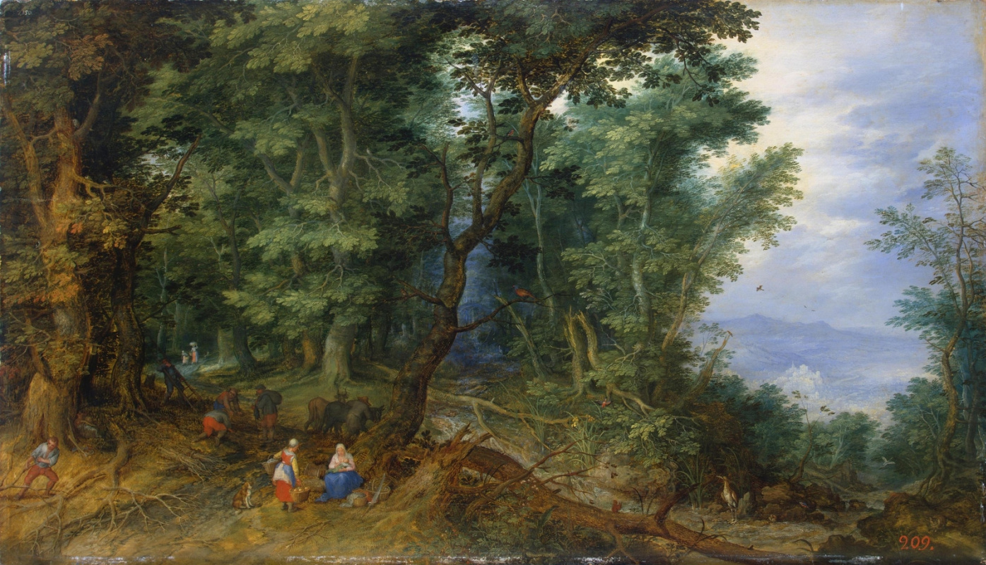 Jan Bruegel The Elder. Forest landscape with a rest on the way to Egypt