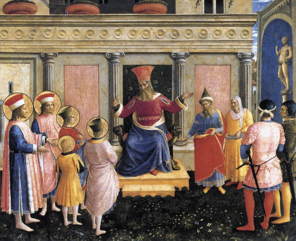 Fra Beato Angelico. Saints Cosmas and Damian represent their brothers to Proconsul Lisias. The altar of the monastery of San Marco. Limit 1