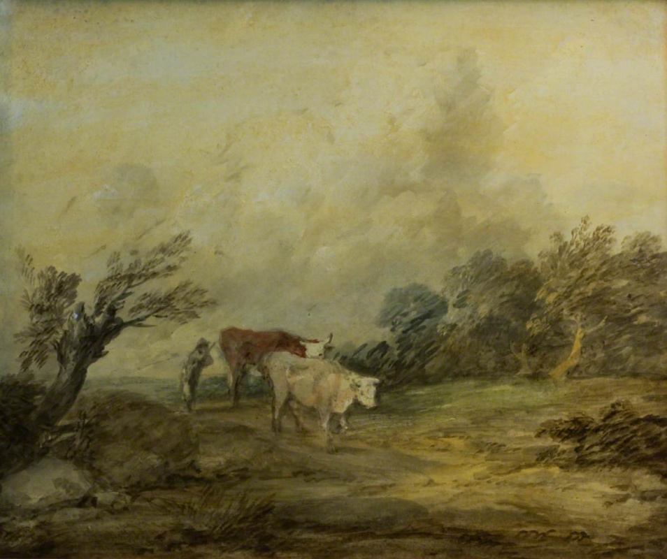 Thomas Gainsborough. El paisaje con el campesino, пасущим de las vacas. La miniatura