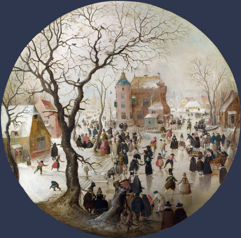 Hendrik Avercamp. Winter scene with skaters near a castle