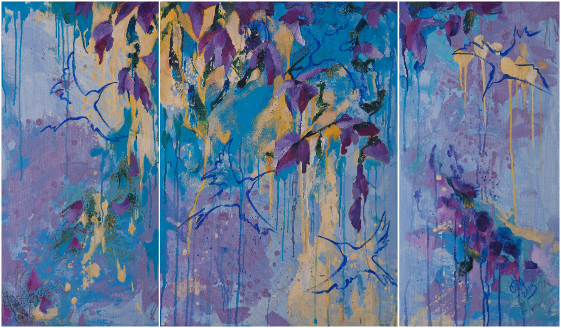 Tanya Vasilenko. "Hummingbird", triptych, acrylic on canvas. Colibries. Triptych, all parts. Acrylic on canvas.