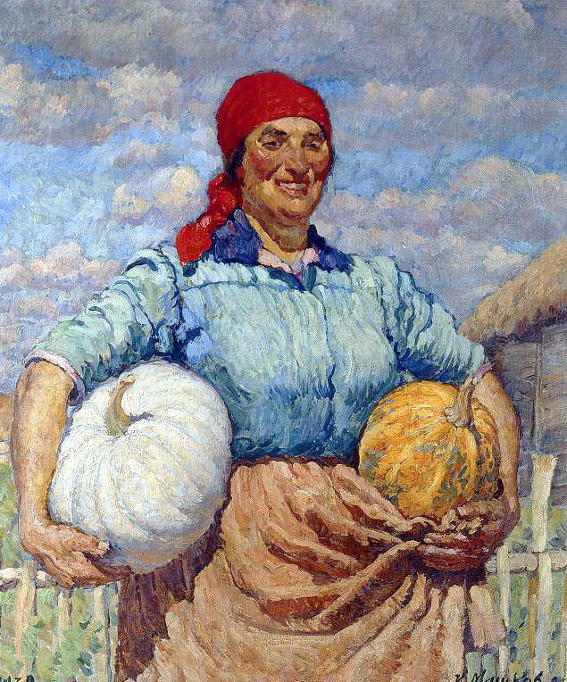 Ilya Mashkov. Collective farmer with pumpkins
