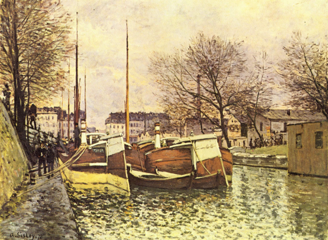 Alfred Sisley. Boats on the canal Saint-Martin in Paris