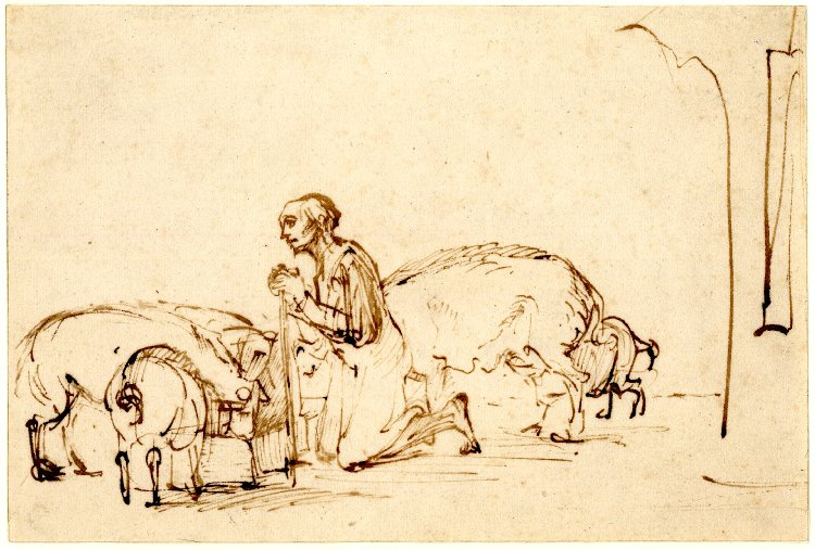 Rembrandt Harmenszoon van Rijn. Der verlorene Sohn unter den Schweinen
