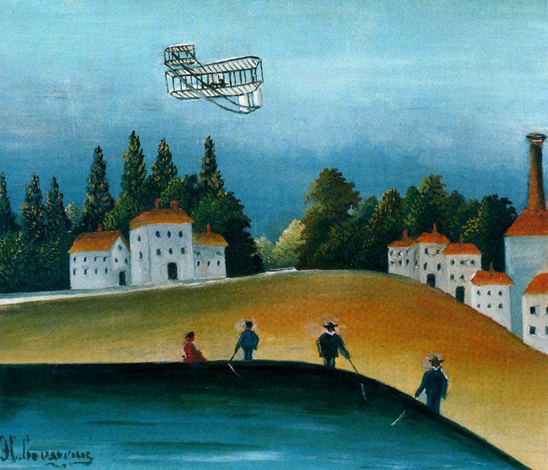 Henri Rousseau. The fishermen and the biplane