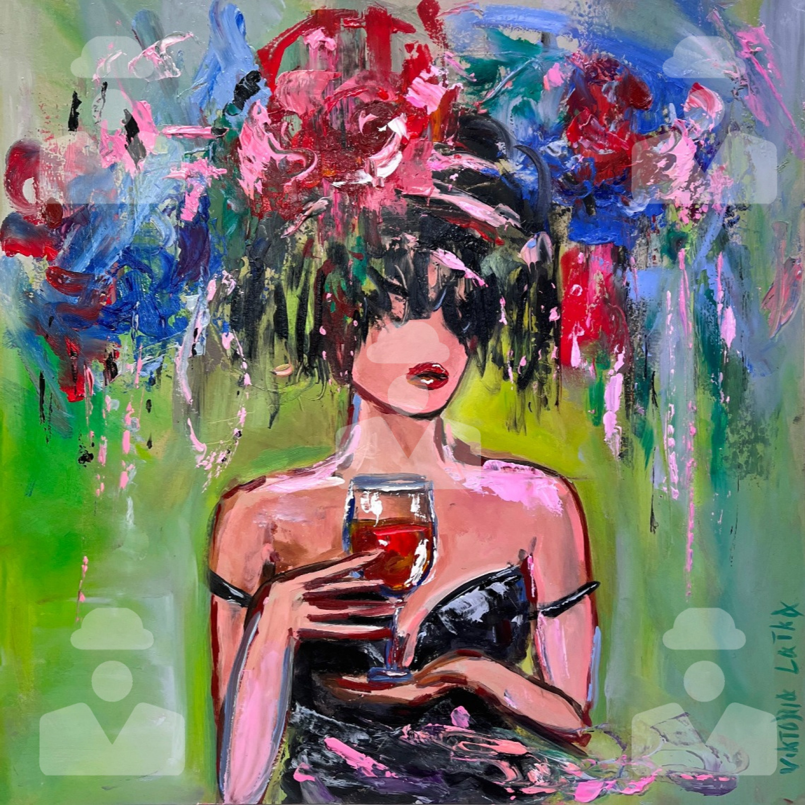 Female faceless portrait with flowers and wine, 2023, 30×30 cm by Victoria  Latka: History, Analysis & Facts | Arthive