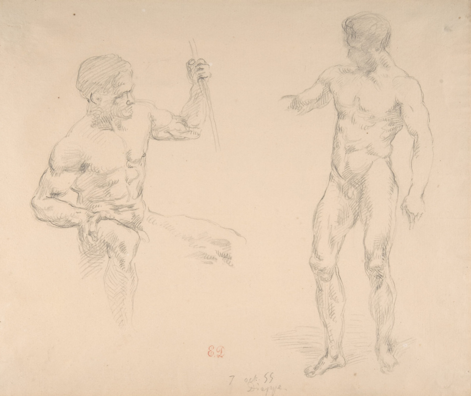 Eugene Delacroix. A sketch of two naked men (for photos of the model of Eugene duryea)