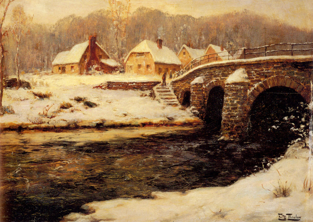 Frits Thaulow. Stone bridge over a stream in water