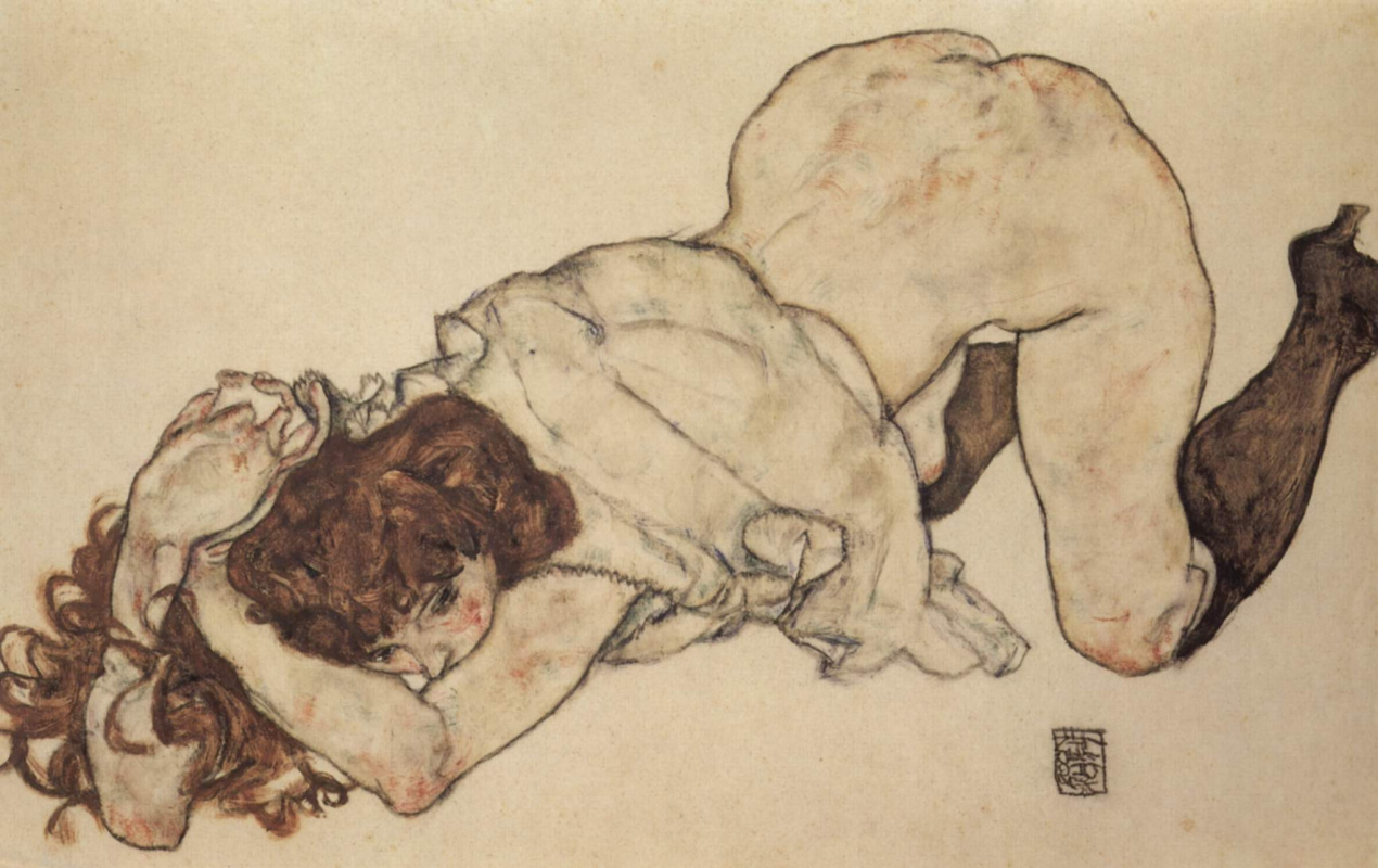 Egon Schiele. Girl on her knees, leaning on his elbows