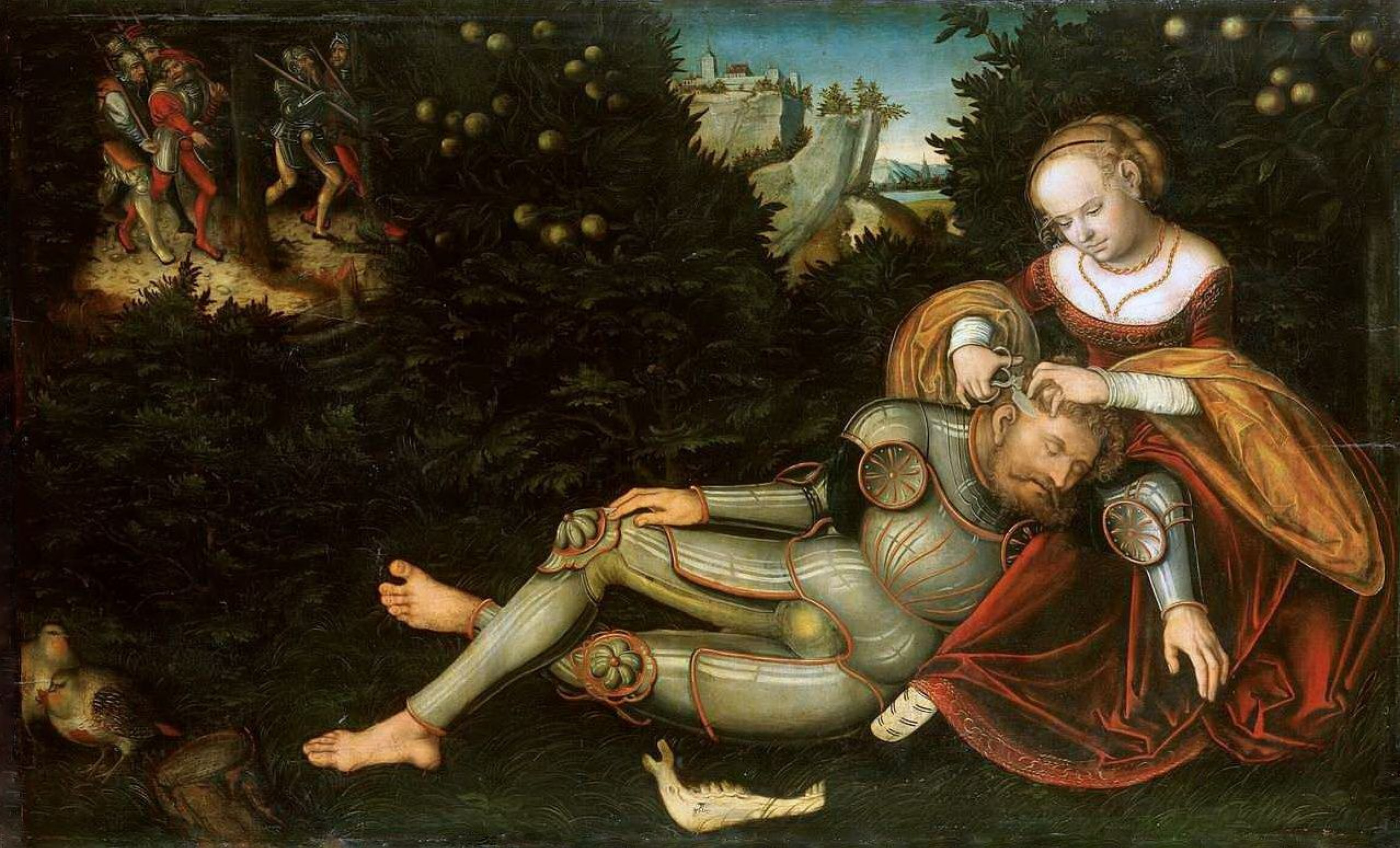 Lucas the Younger Cranach Delilah schneidet Samson die Haare ab, XVI,  75×121 cm: Werkbeschreibung | Artchiv